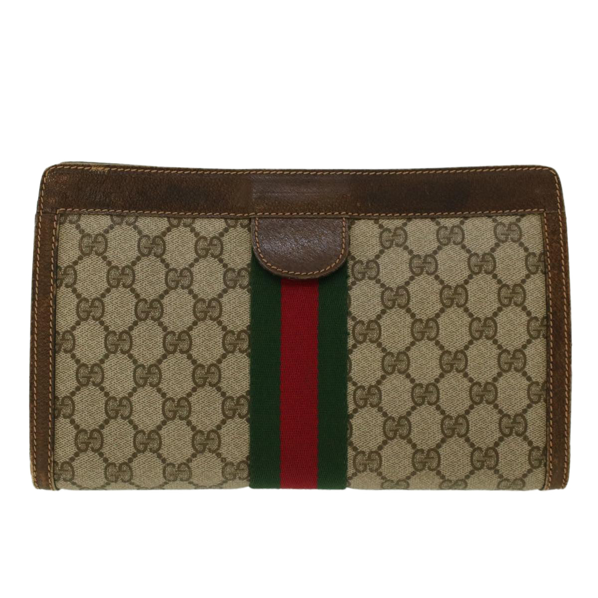 GUCCI GG Canvas Web Sherry Line Clutch Bag Beige Red Green yk6708