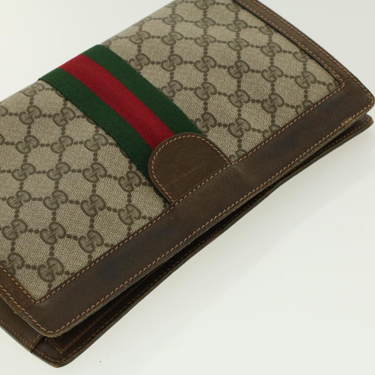 GUCCI GG Canvas Web Sherry Line Clutch Bag Beige Red Green yk6708