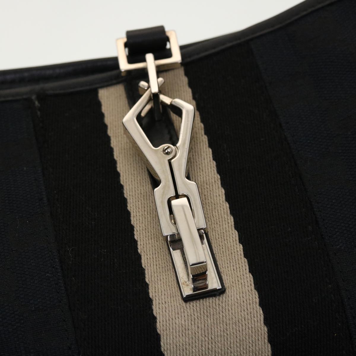 GUCCI GG Canvas Sherry Line Jackie Shoulder Bag Black White 0014057 yk6735B
