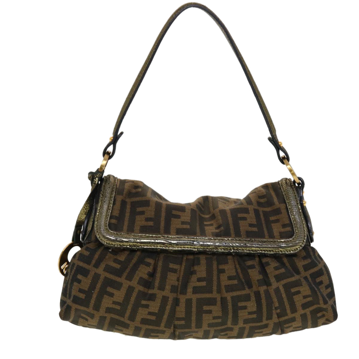 FENDI Zucca Canvas Shoulder Bag Black Brown 2415-8BR445-RVC-059 yk6746B