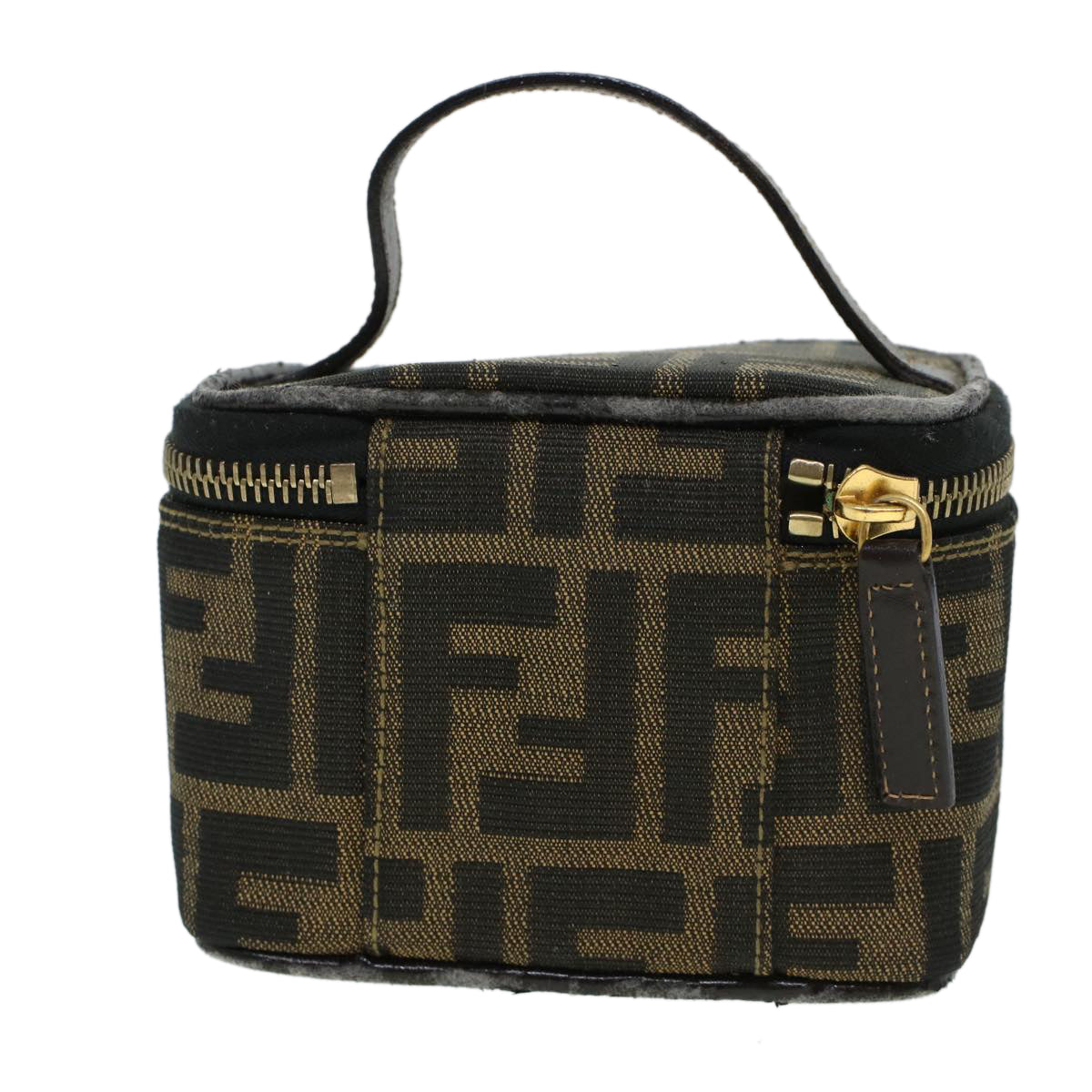 FENDI Zucca Canvas Vanity Cosmetic Pouch Black Brown yk6874B