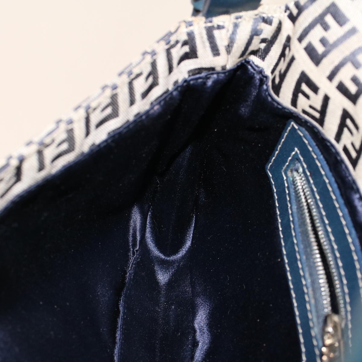 FENDI Zucca Canvas Mamma Baguette Shoulder Bag Navy 222826424018 yk6884B