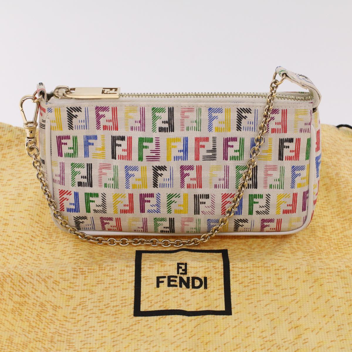FENDI Zucchino Canvas Chain Accessory Pouch Multicolor yk6972