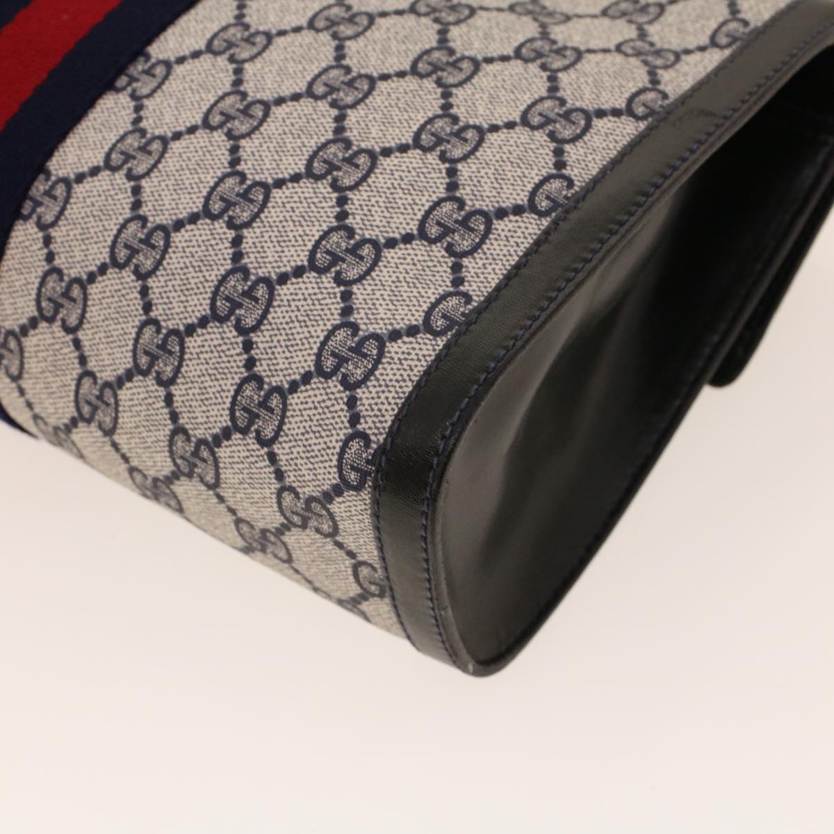 GUCCI GG Canvas Sherry Line Clutch Bag Gray Red Navy 67.014.3087 yk7005B