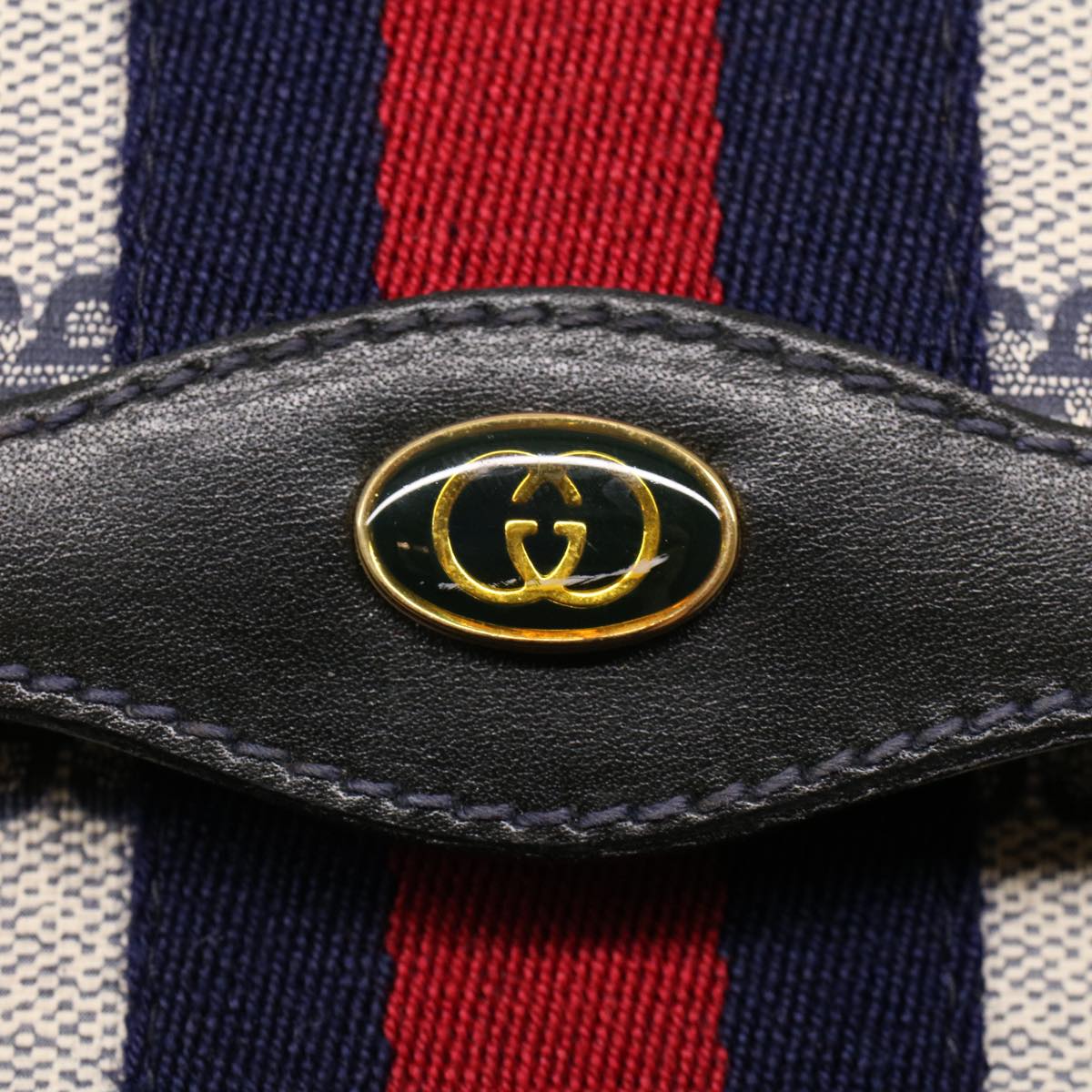 GUCCI GG Canvas Sherry Line Clutch Bag Gray Red Navy 67.014.3087 yk7005B