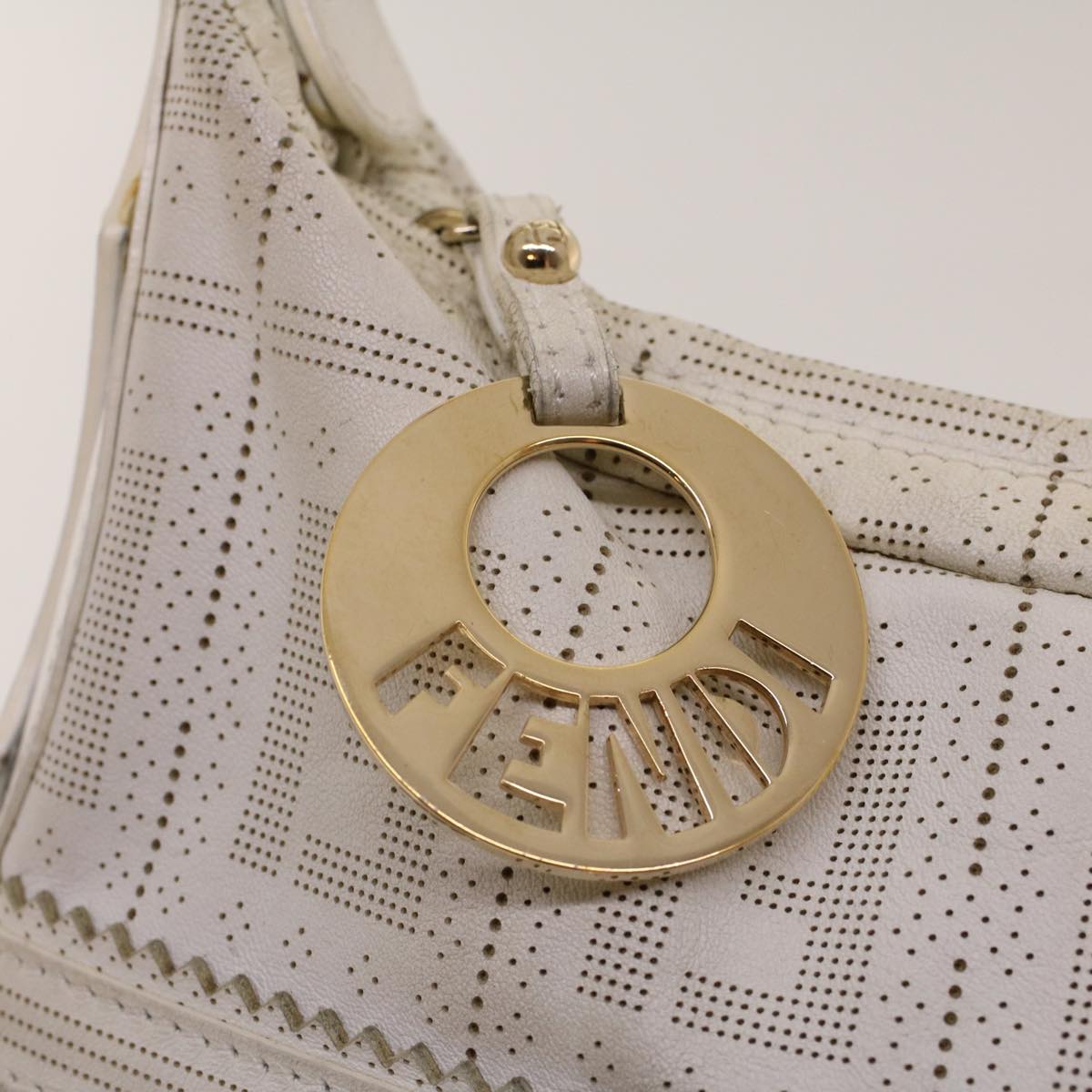 FENDI Punching Shoulder Bag Leather White 2241-8BR448-RM7-068 yk7008B