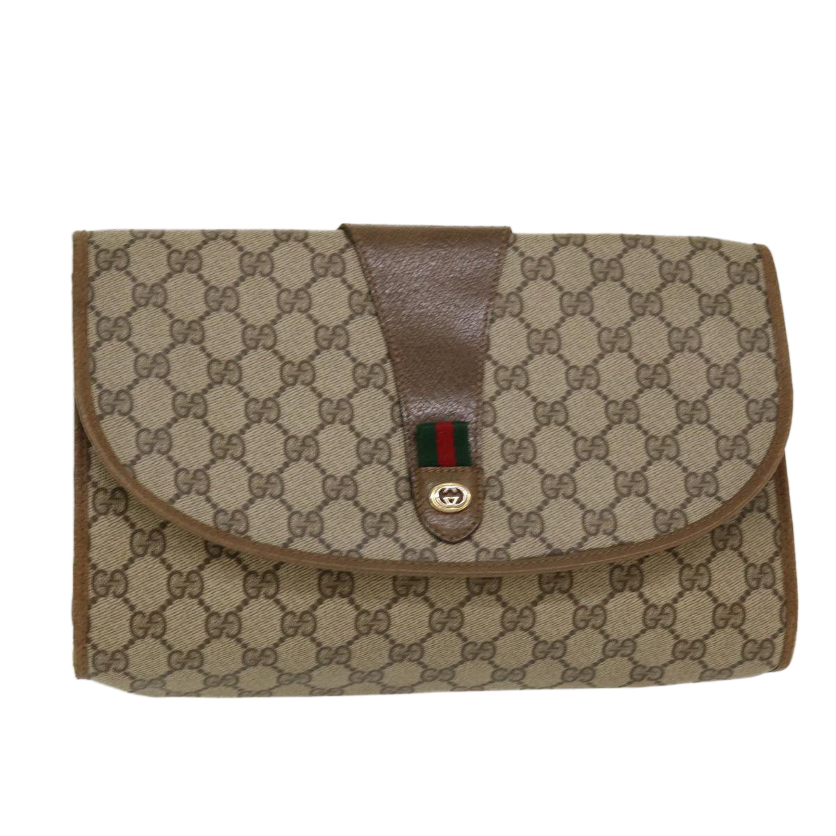 GUCCI GG Canvas Web Sherry Line Clutch Bag Beige Red 89.01.031 yk7021B