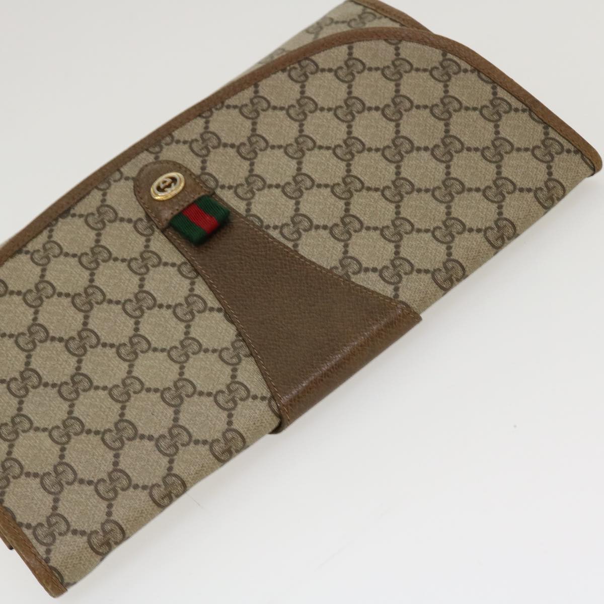GUCCI GG Canvas Web Sherry Line Clutch Bag Beige Red 89.01.031 yk7021B