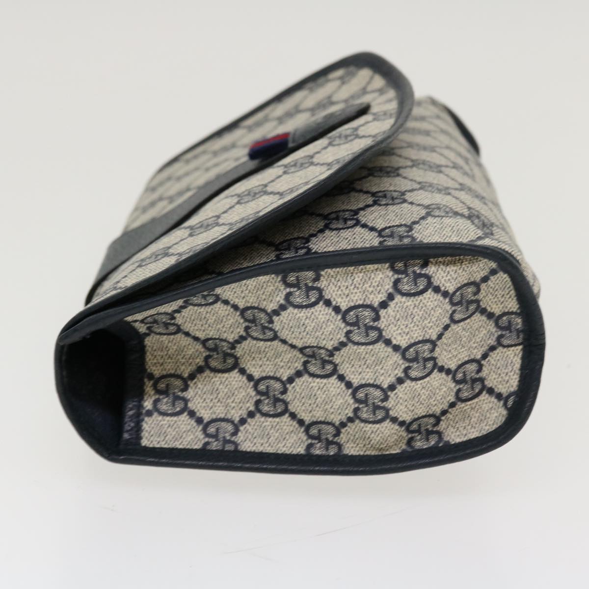 GUCCI GG Canvas Sherry Line Clutch Bag Gray Red Navy 014.122 yk7022B