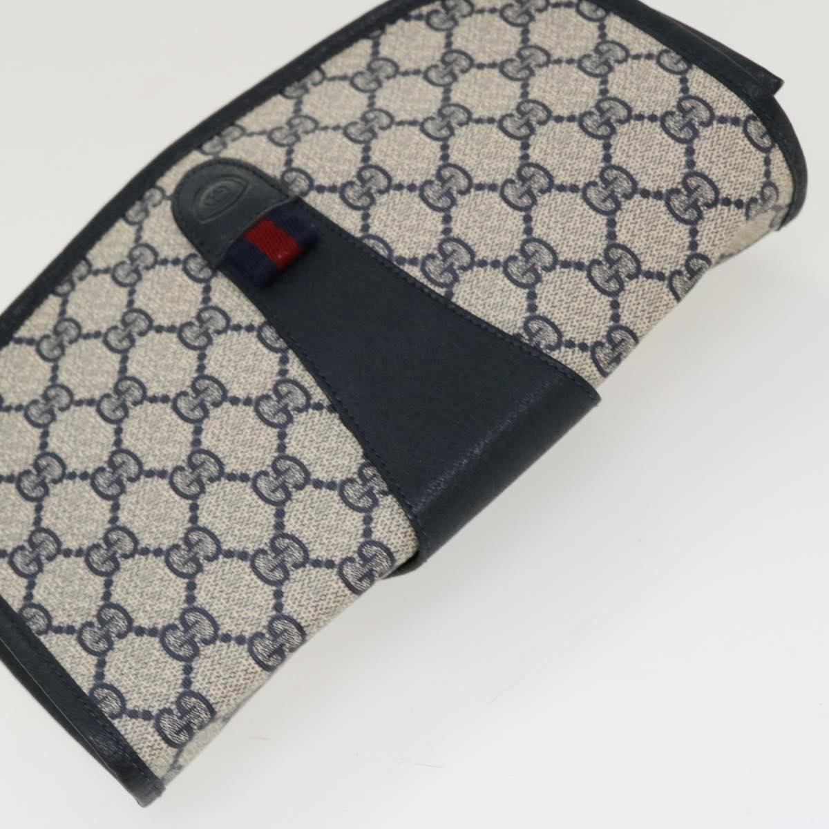 GUCCI GG Canvas Sherry Line Clutch Bag Gray Red Navy 014.122 yk7022B