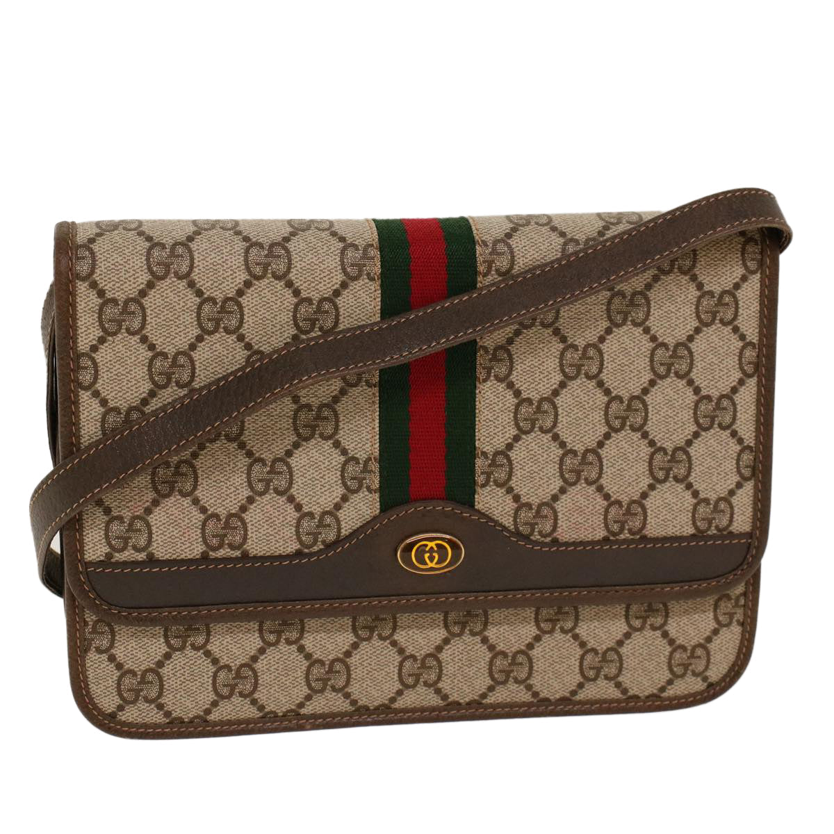 GUCCI GG Canvas Web Sherry Line Shoulder Bag Beige Red Green yk7034B