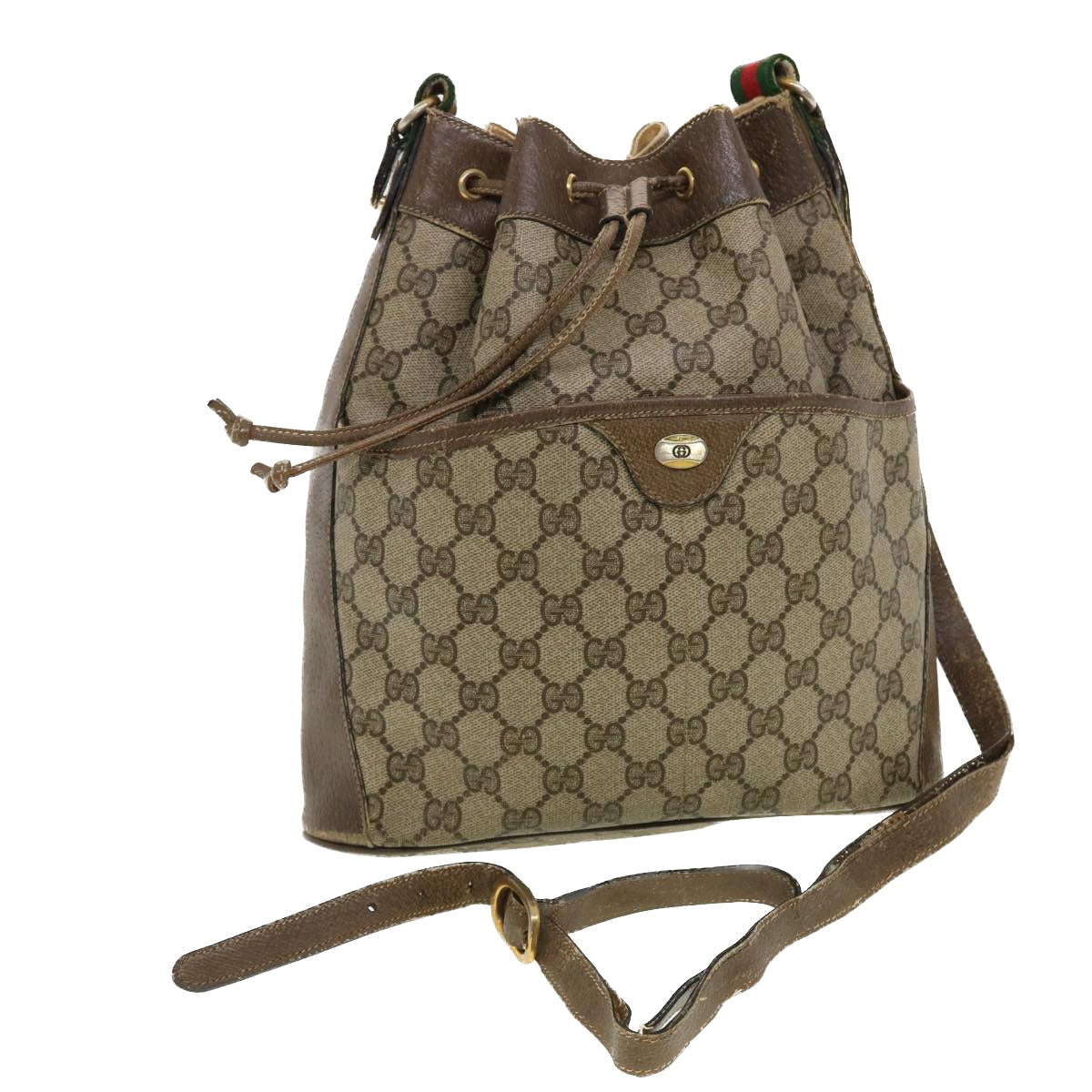 GUCCI GG Canvas Web Sherry Line Shoulder Bag Beige Red 41.02.033 yk7043B