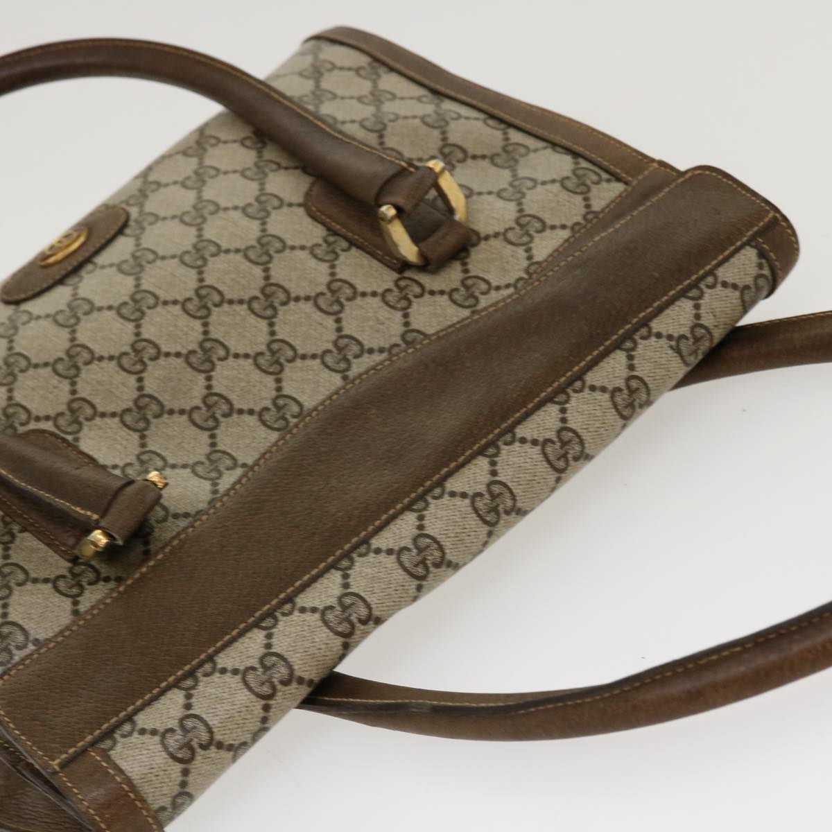 GUCCI GG Canvas Hand Bag PVC Leather Beige yk7052B