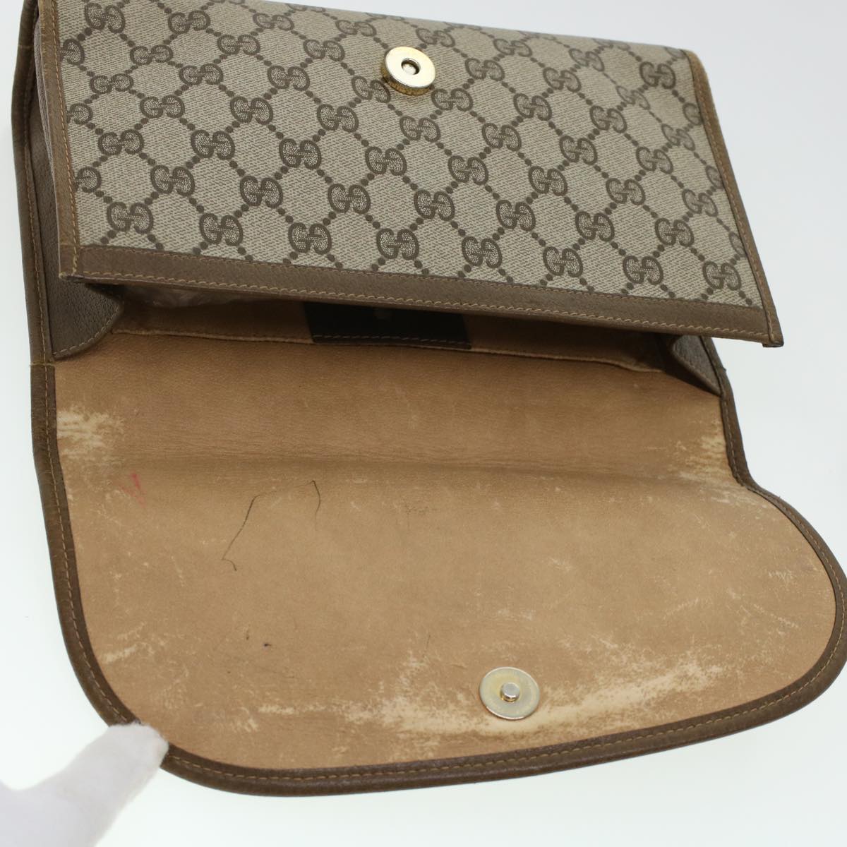 GUCCI GG Canvas Web Sherry Line Clutch Bag Beige Red 89.01.030 yk7078B