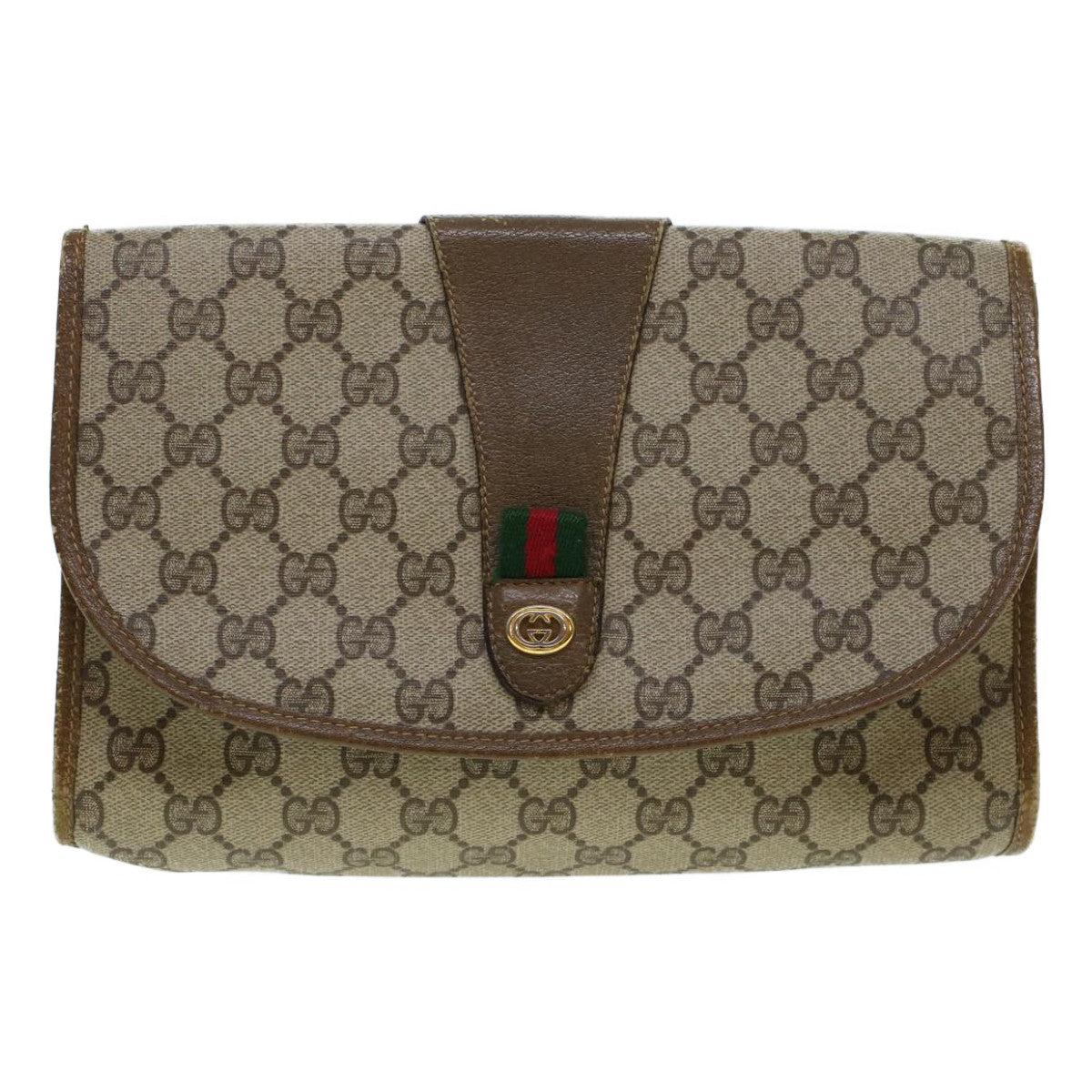GUCCI GG Canvas Web Sherry Line Clutch Bag Beige Red 89.01.030 yk7078B