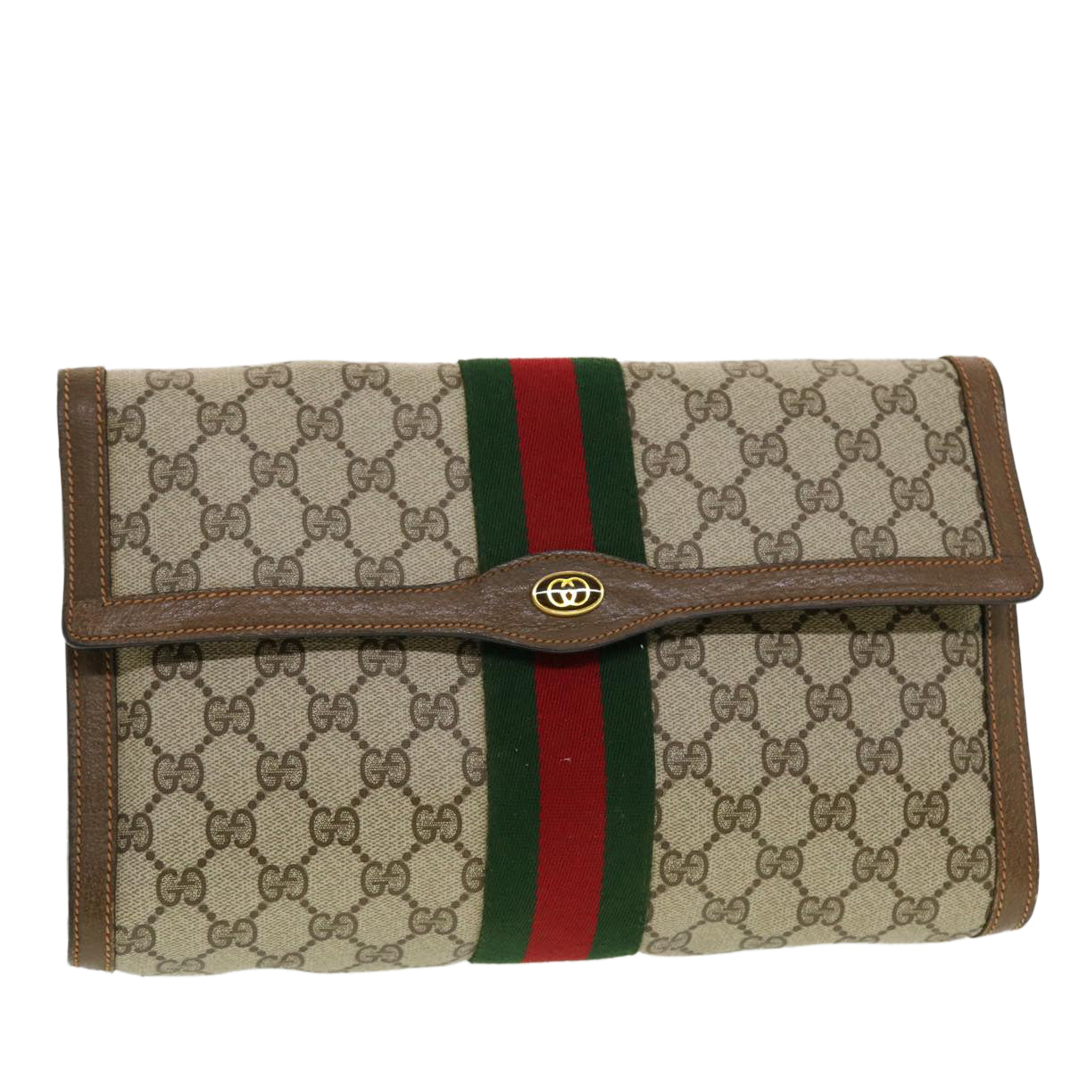 GUCCI GG Canvas Web Sherry Line Clutch Bag Beige Red 89.01.007 yk7088B