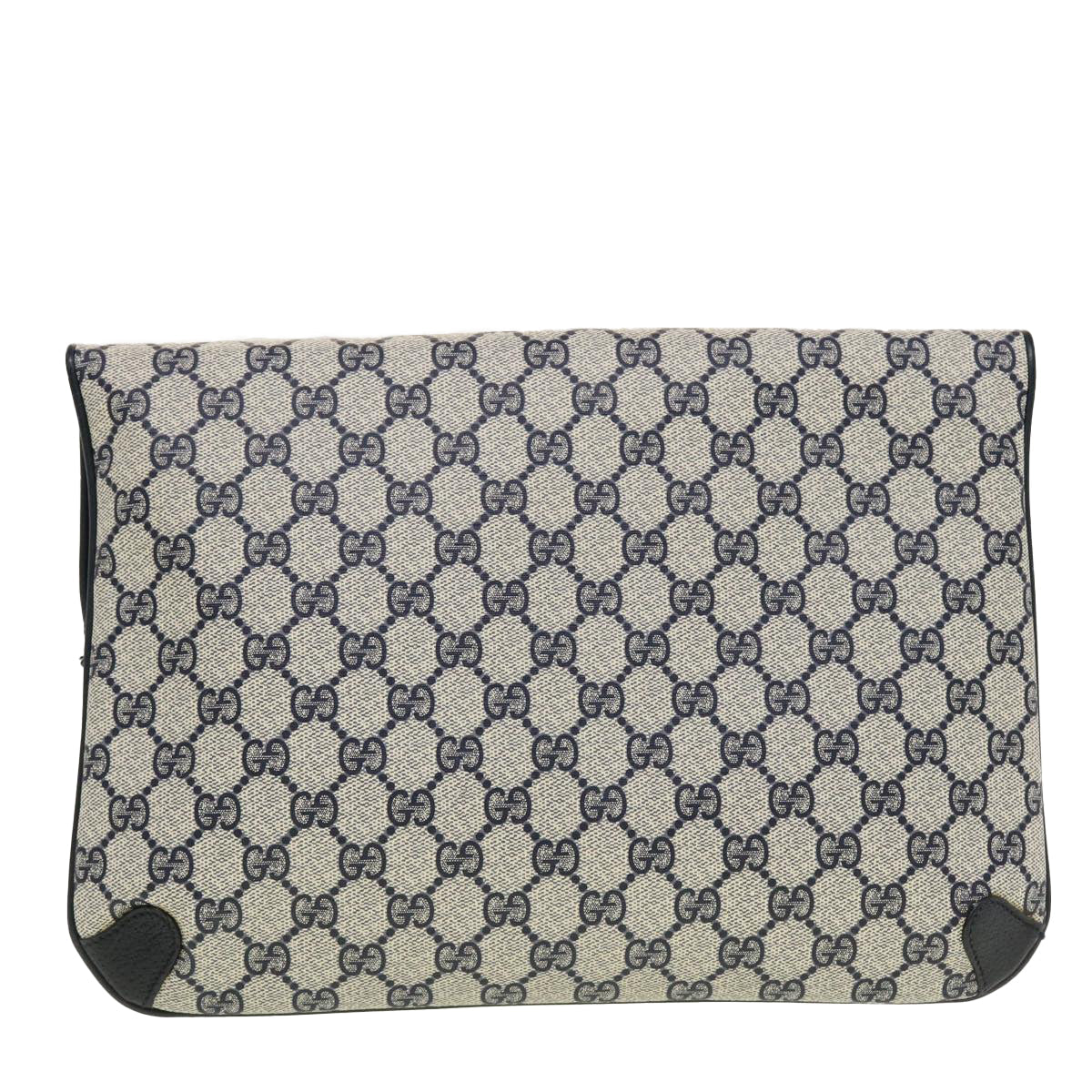 GUCCI GG Canvas Clutch Bag PVC Leather Gray Navy 89.02.075 yk7122