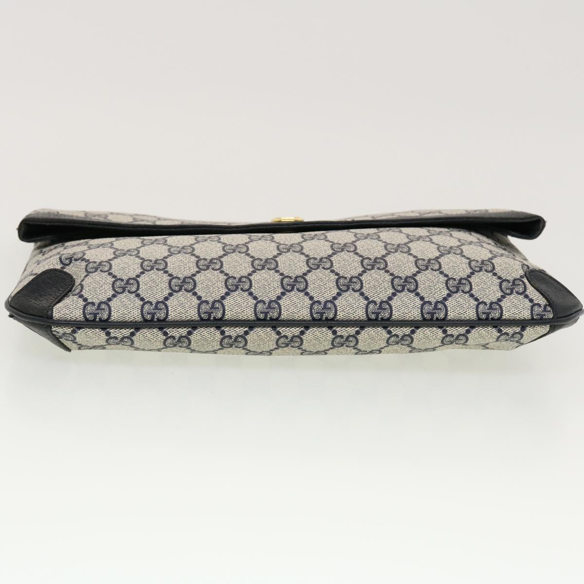 GUCCI GG Canvas Clutch Bag PVC Leather Gray Navy 89.02.075 yk7122