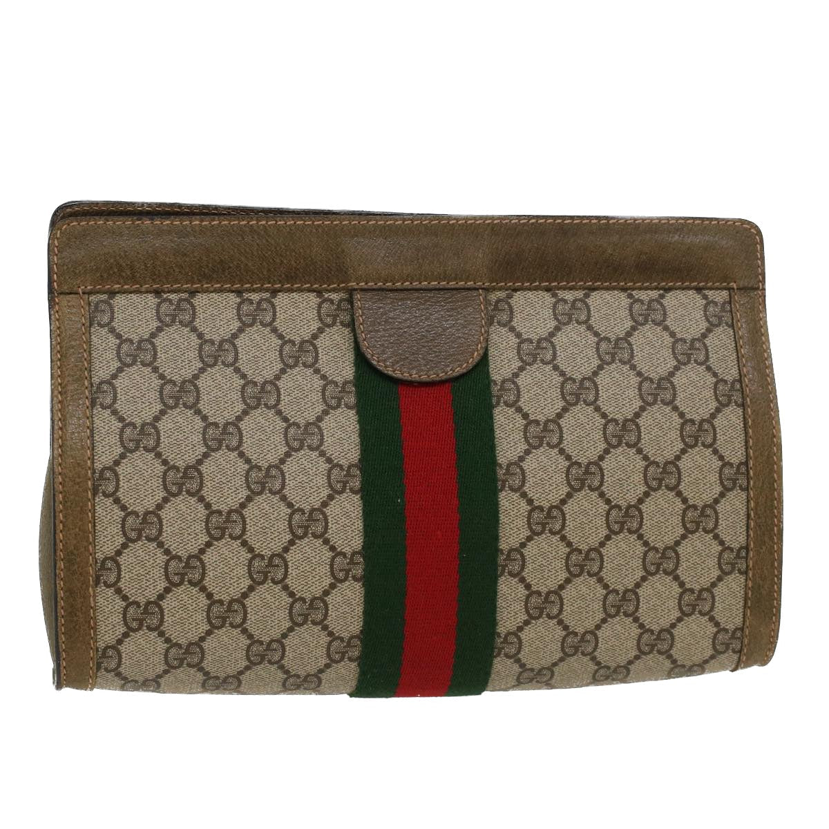 GUCCI GG Canvas Web Sherry Line Clutch Bag Beige Red Green yk7165