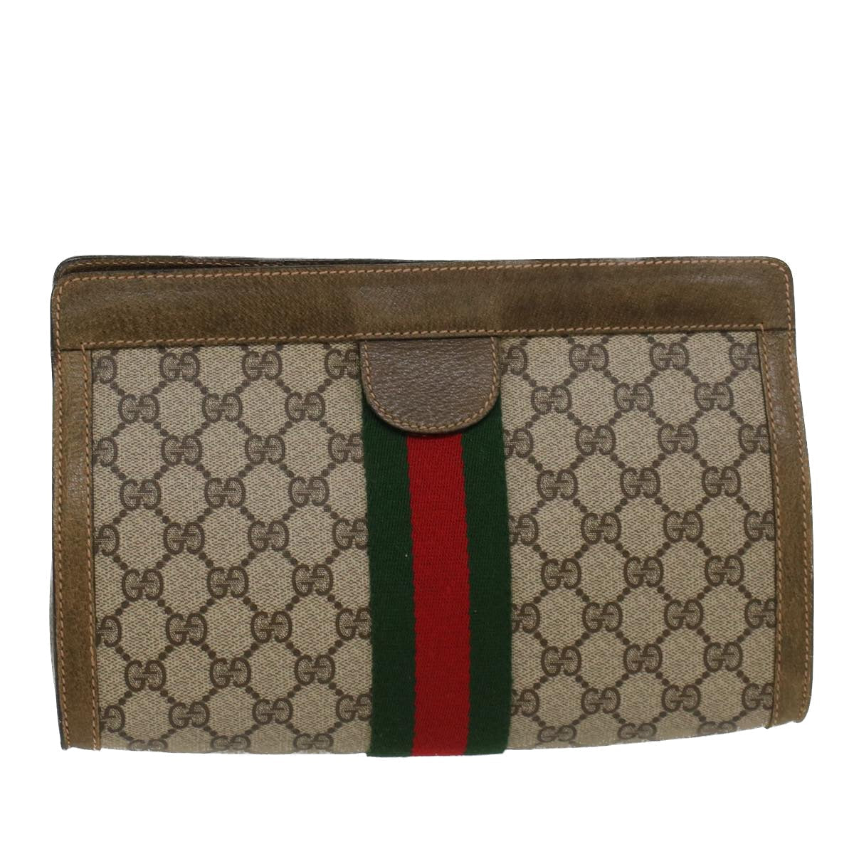 GUCCI GG Canvas Web Sherry Line Clutch Bag Beige Red Green yk7165