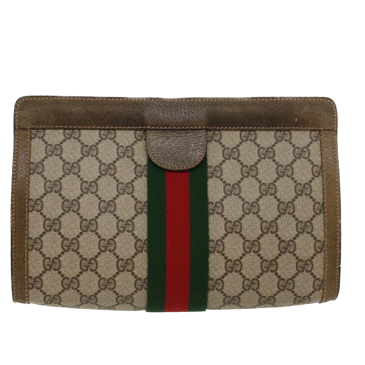 GUCCI GG Canvas Web Sherry Line Clutch Bag Beige Red Green yk7165