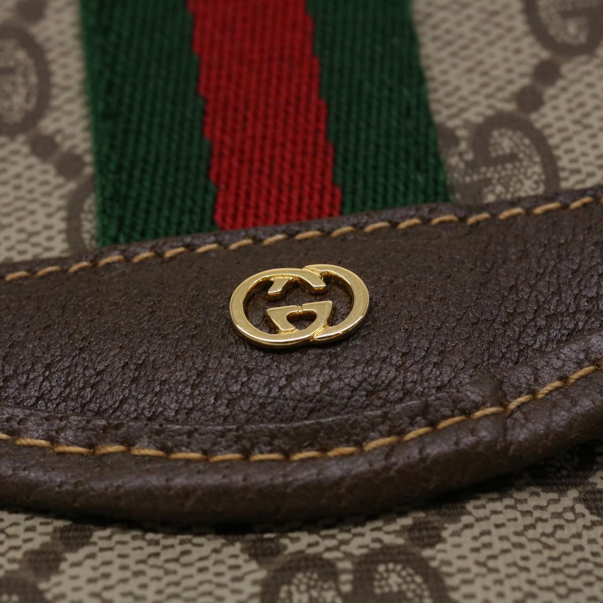 GUCCI GG Canvas Web Sherry Line Pouch PVC Leather Beige Red Green yk7352