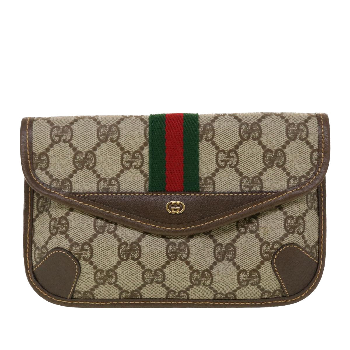 GUCCI GG Canvas Web Sherry Line Pouch PVC Leather Beige Red Green yk7352