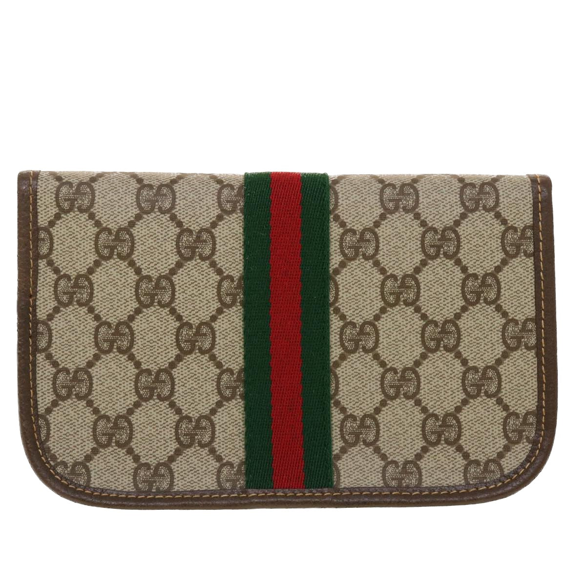 GUCCI GG Canvas Web Sherry Line Pouch PVC Leather Beige Red Green yk7352