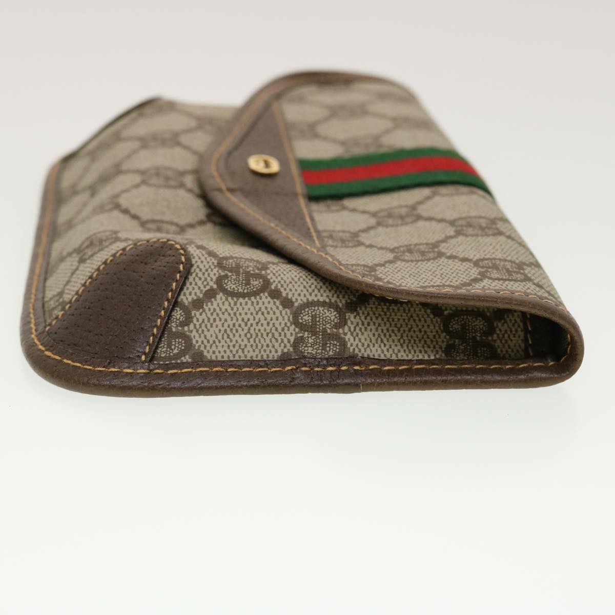 GUCCI GG Canvas Web Sherry Line Pouch PVC Leather Beige Red Green yk7352