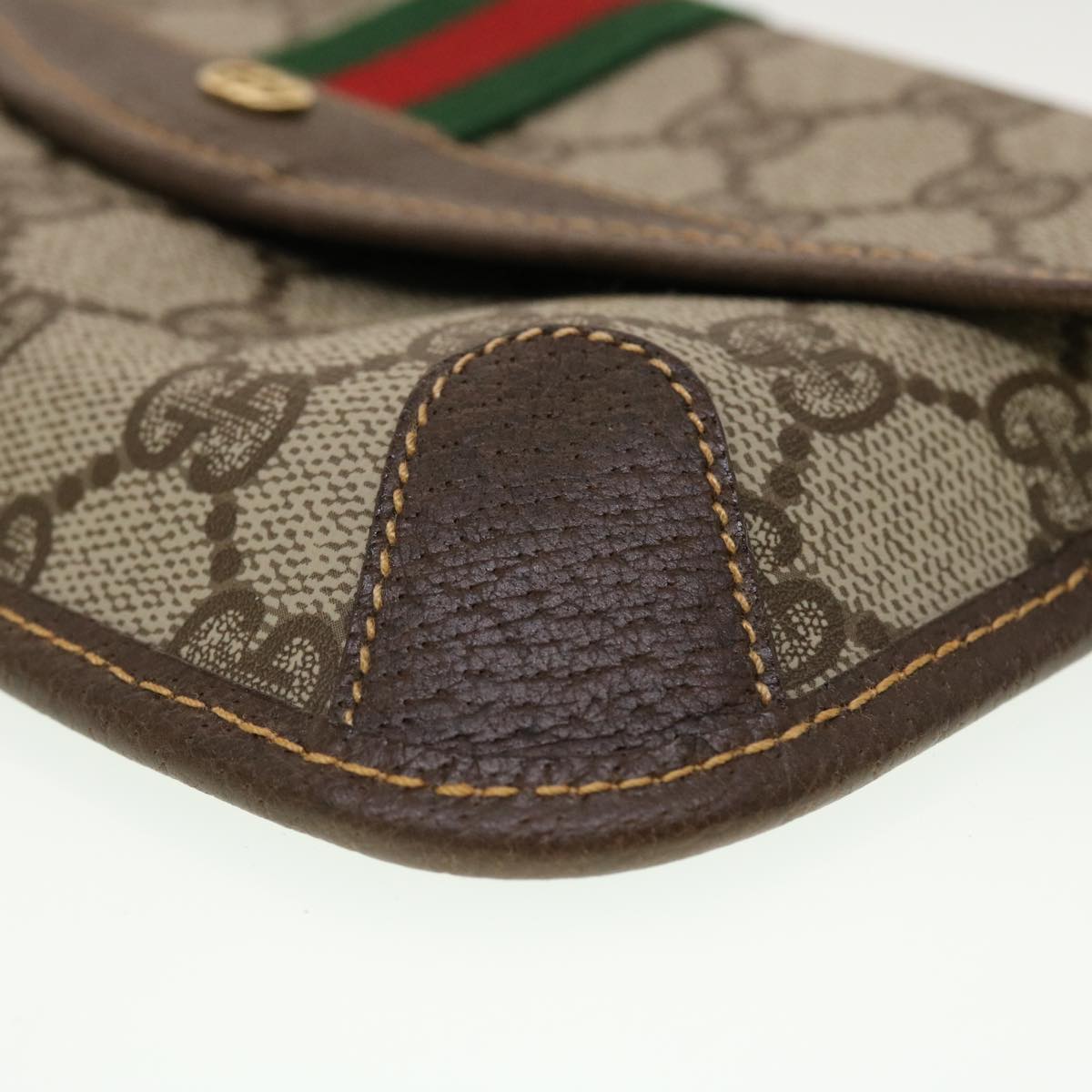GUCCI GG Canvas Web Sherry Line Pouch PVC Leather Beige Red Green yk7352