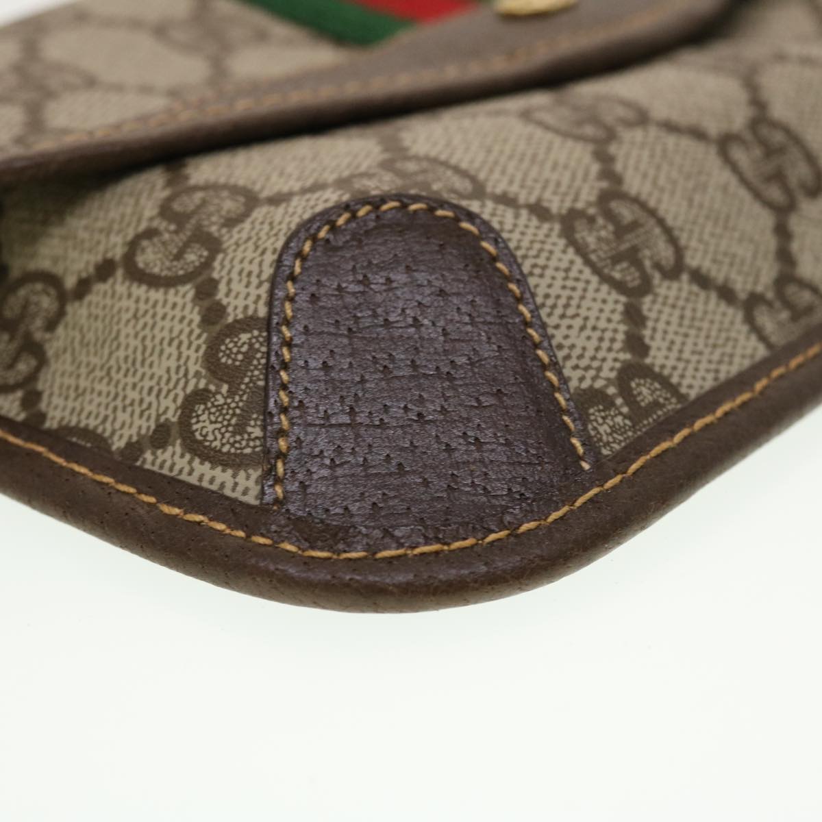 GUCCI GG Canvas Web Sherry Line Pouch PVC Leather Beige Red Green yk7352