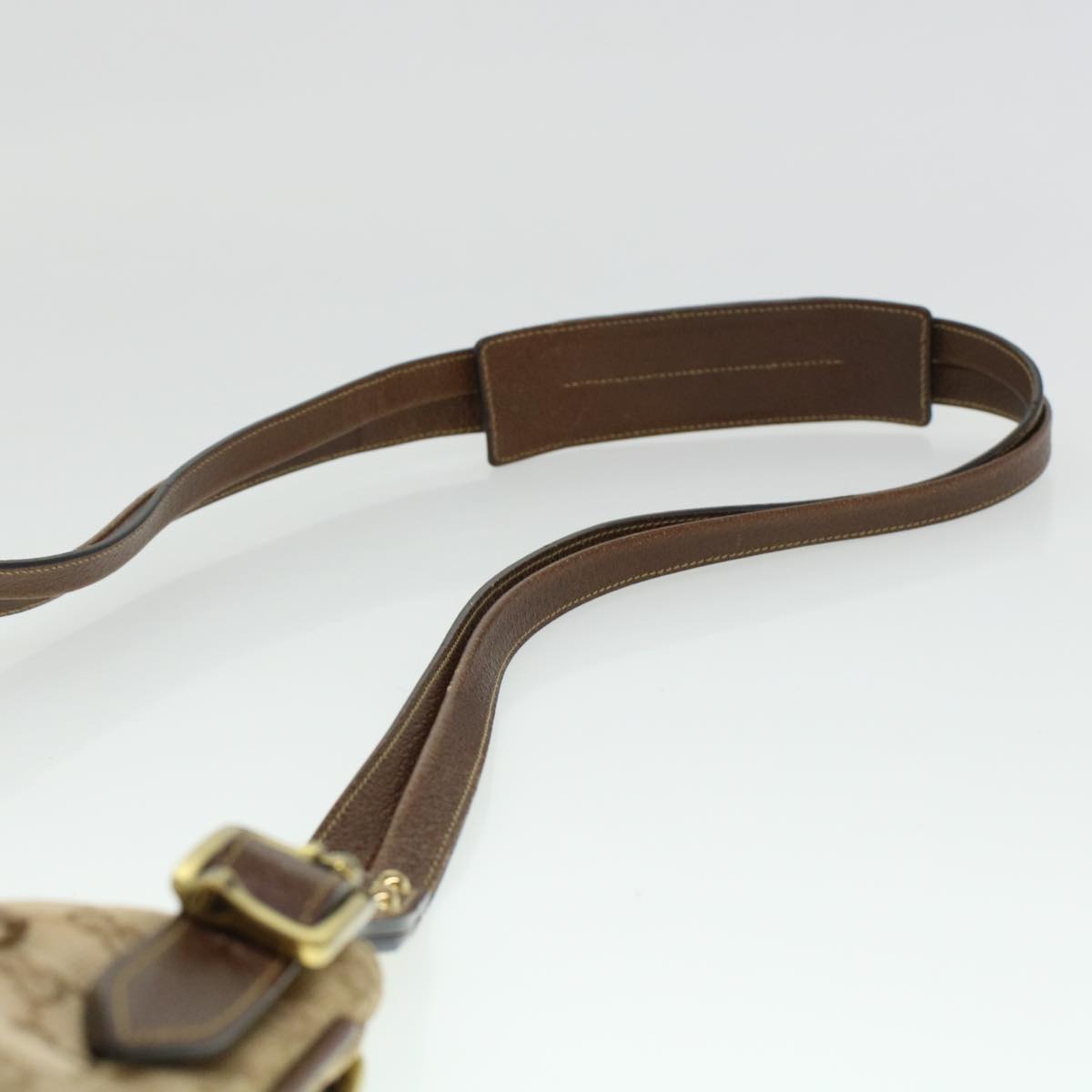 GUCCI GG Canvas Shoulder Bag Leather Beige 115514 yk7361