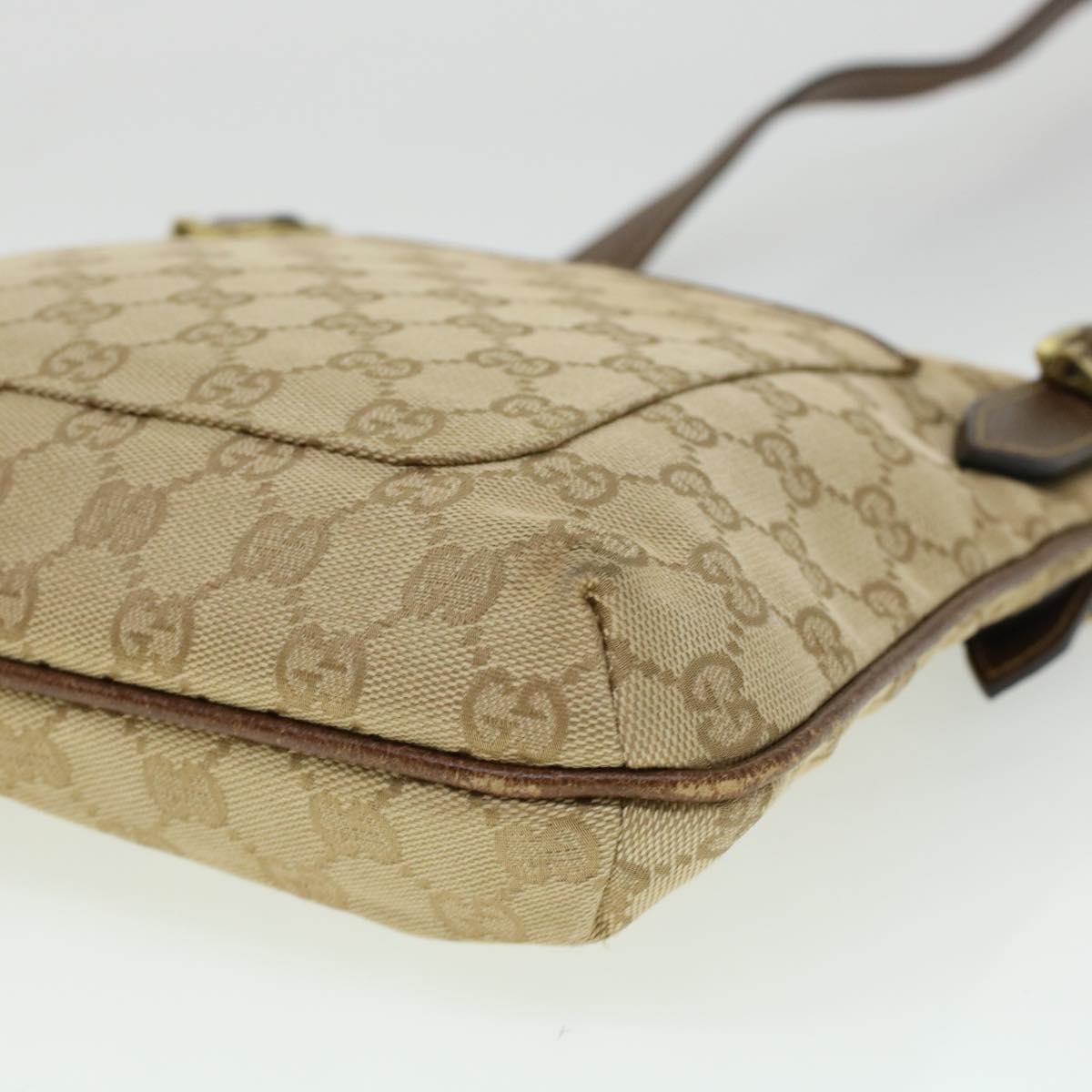 GUCCI GG Canvas Shoulder Bag Leather Beige 115514 yk7361