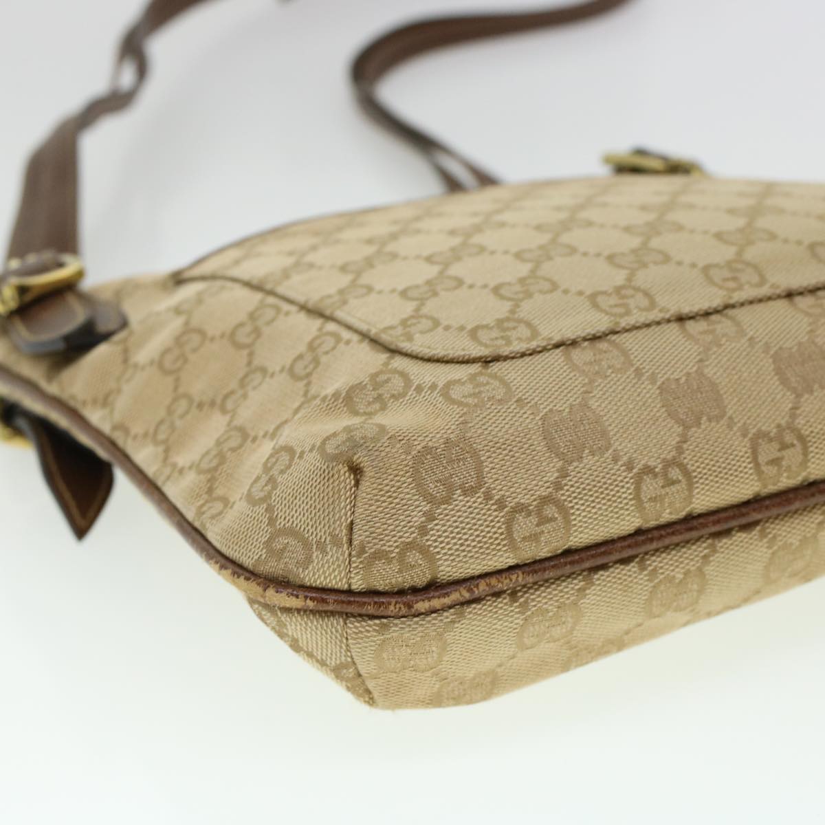 GUCCI GG Canvas Shoulder Bag Leather Beige 115514 yk7361