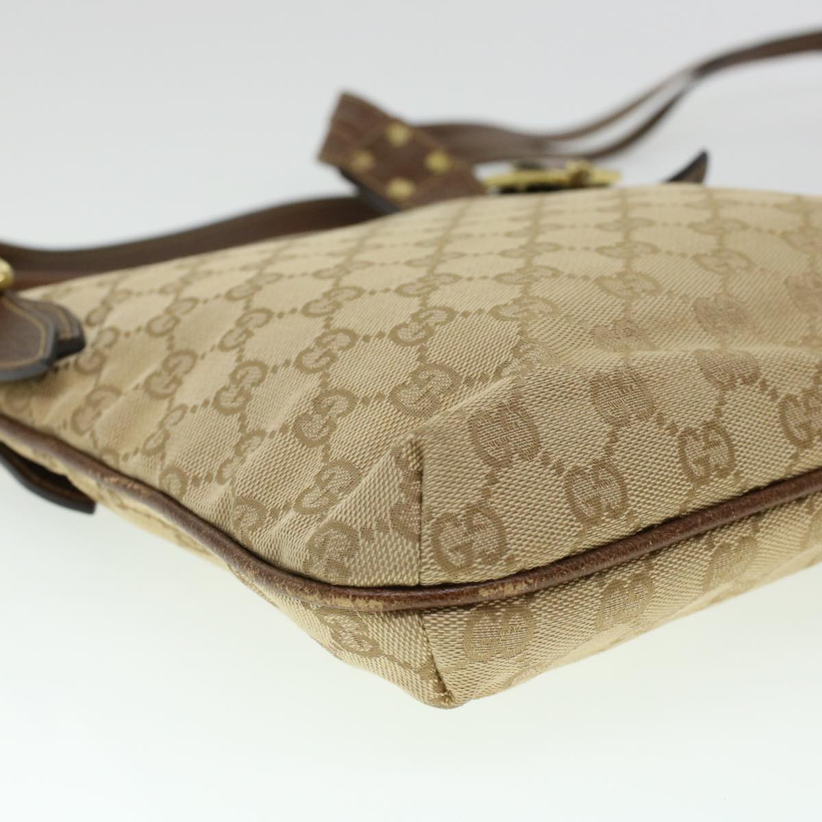 GUCCI GG Canvas Shoulder Bag Leather Beige 115514 yk7361