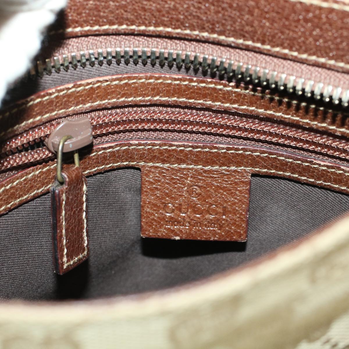 GUCCI GG Canvas Shoulder Bag Leather Beige 115514 yk7361