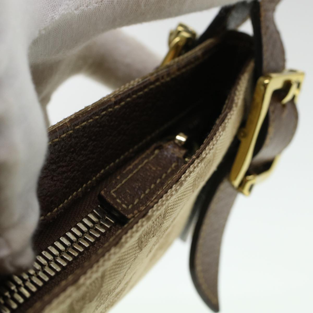 GUCCI GG Canvas Shoulder Bag Leather Beige 115514 yk7361