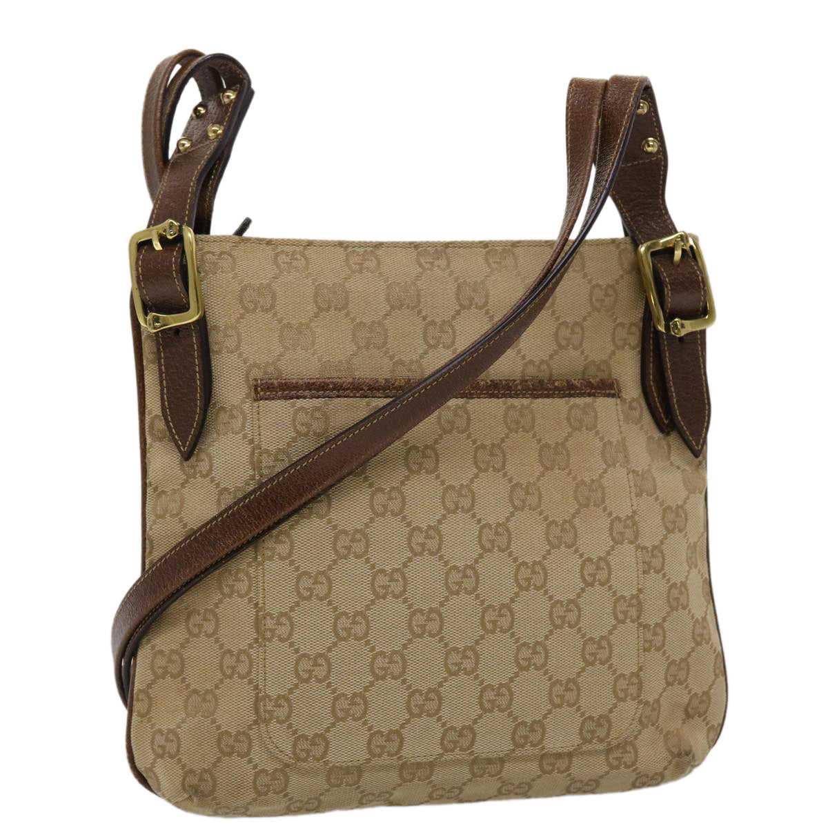 GUCCI GG Canvas Shoulder Bag Leather Beige 115514 yk7361