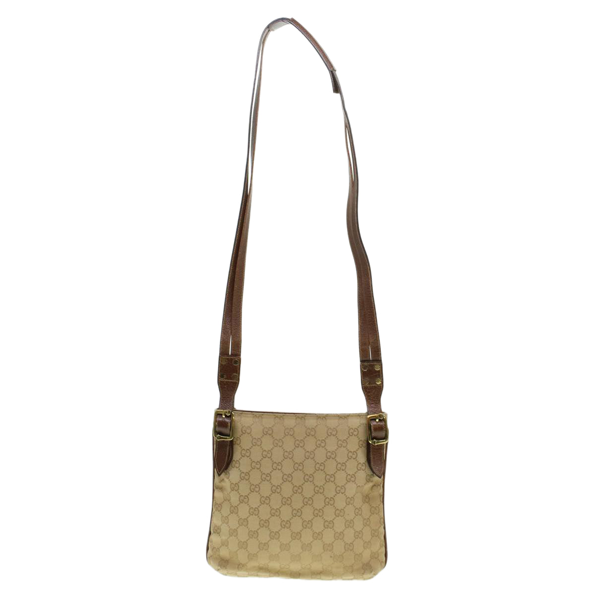GUCCI GG Canvas Shoulder Bag Leather Beige 115514 yk7361