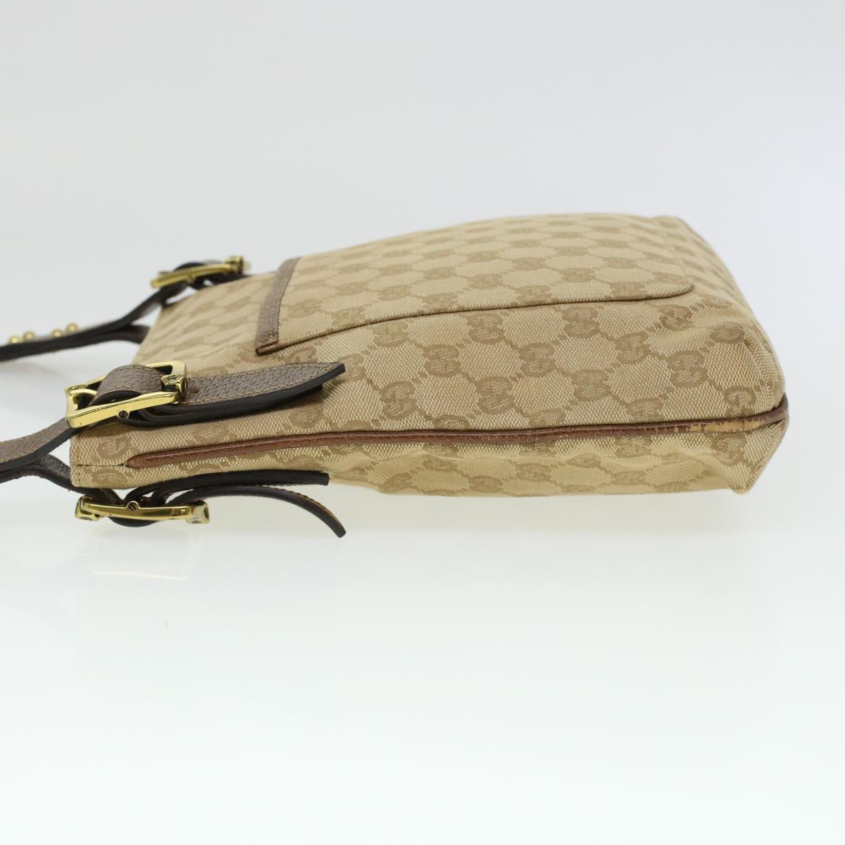 GUCCI GG Canvas Shoulder Bag Leather Beige 115514 yk7361