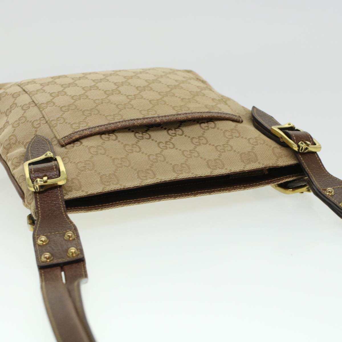 GUCCI GG Canvas Shoulder Bag Leather Beige 115514 yk7361