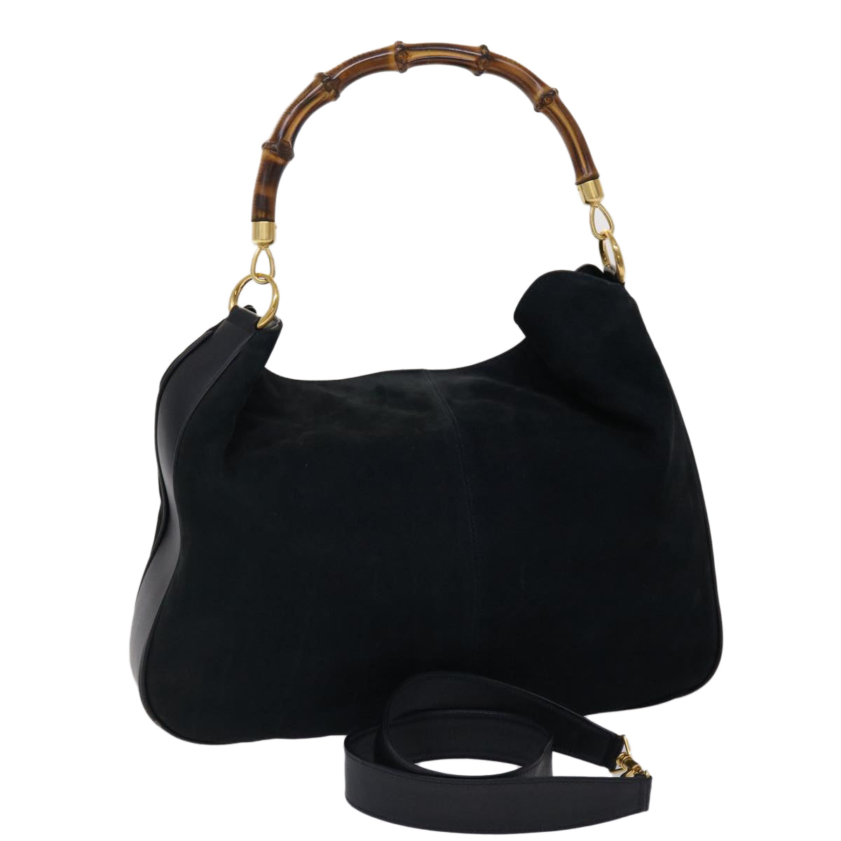 GUCCI Bamboo Shoulder Bag Suede 2way Navy yk7417