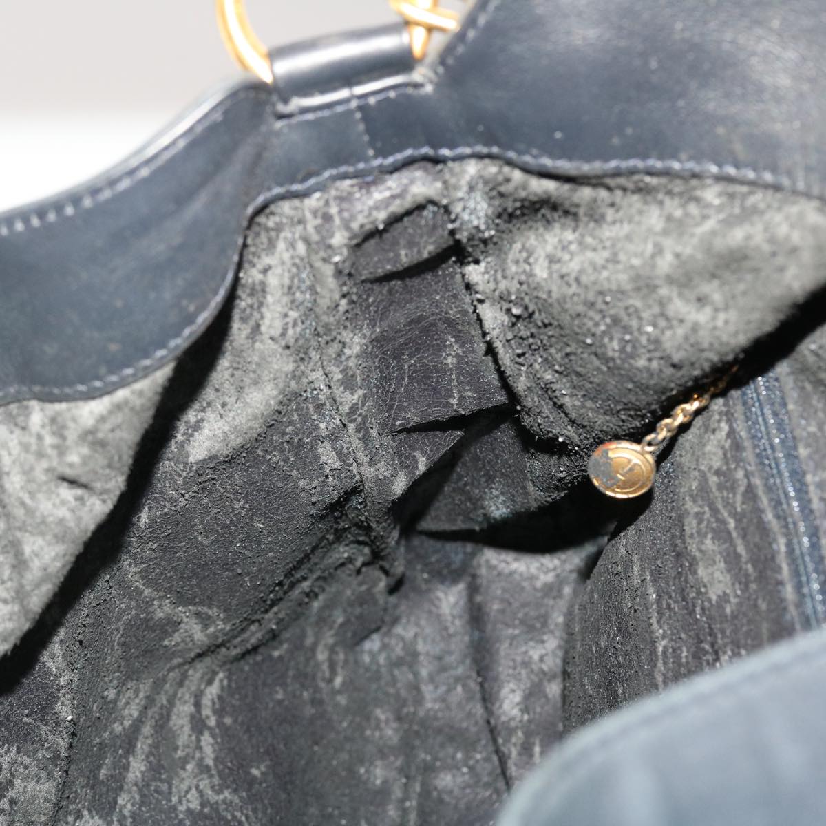GUCCI Bamboo Shoulder Bag Suede 2way Navy yk7417