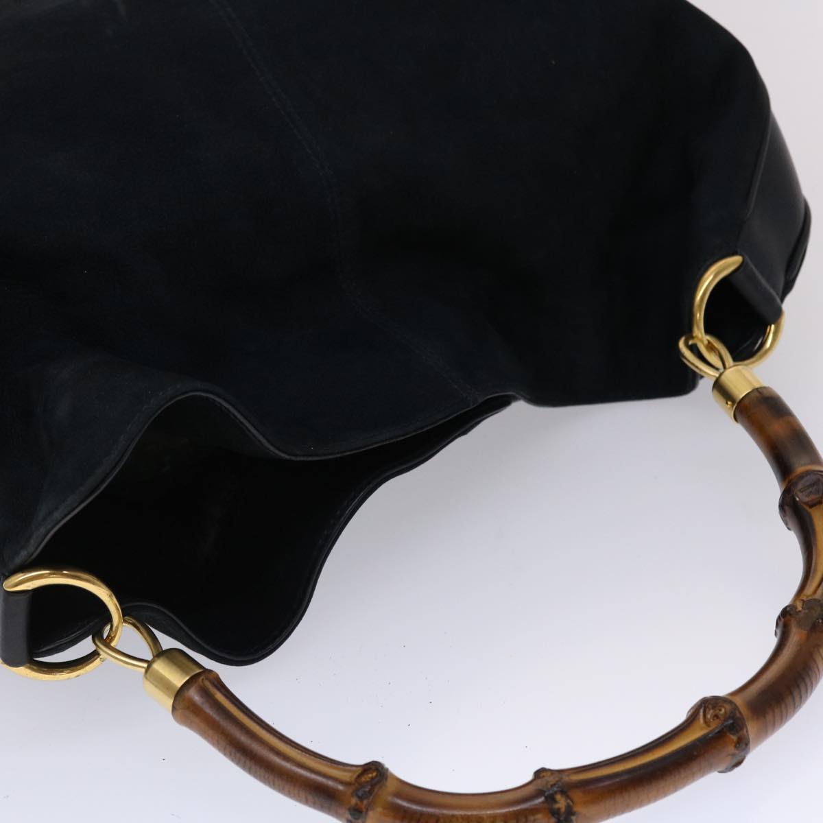 GUCCI Bamboo Shoulder Bag Suede 2way Navy yk7417