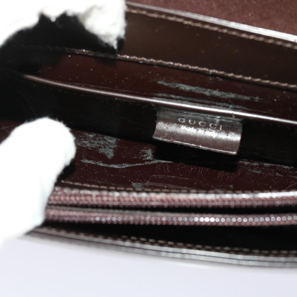 GUCCI Shoulder Bag Patent leather Brown yk7420