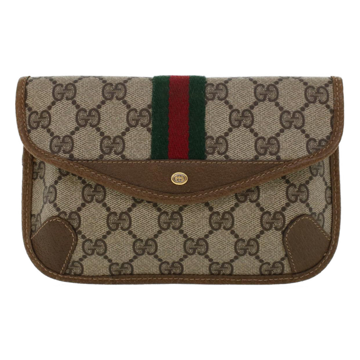 GUCCI GG Canvas Web Sherry Line Pouch Beige Red Green 89.01.021 yk7427