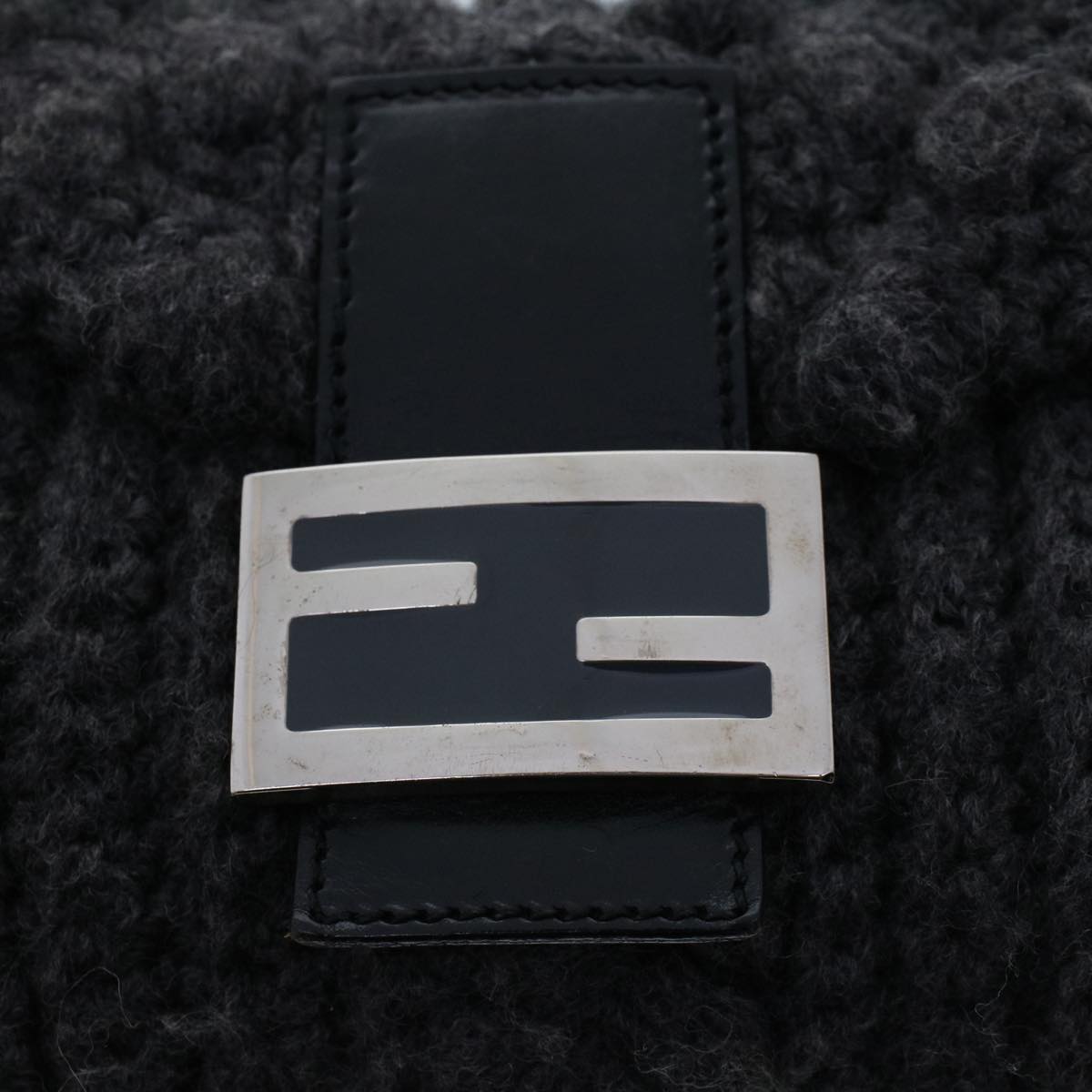 FENDI Mamma Baguette Shoulder Bag Wool Leather Gray yk7448