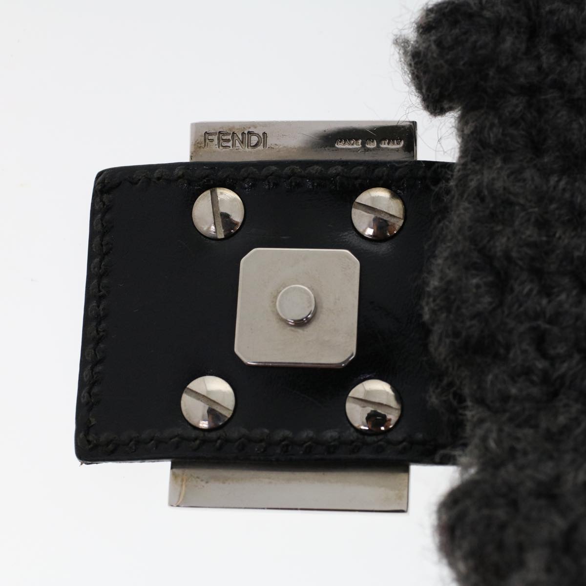 FENDI Mamma Baguette Shoulder Bag Wool Leather Gray yk7448