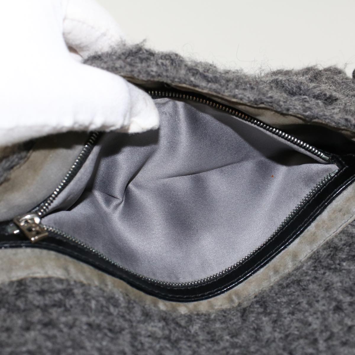 FENDI Mamma Baguette Shoulder Bag Wool Leather Gray yk7448