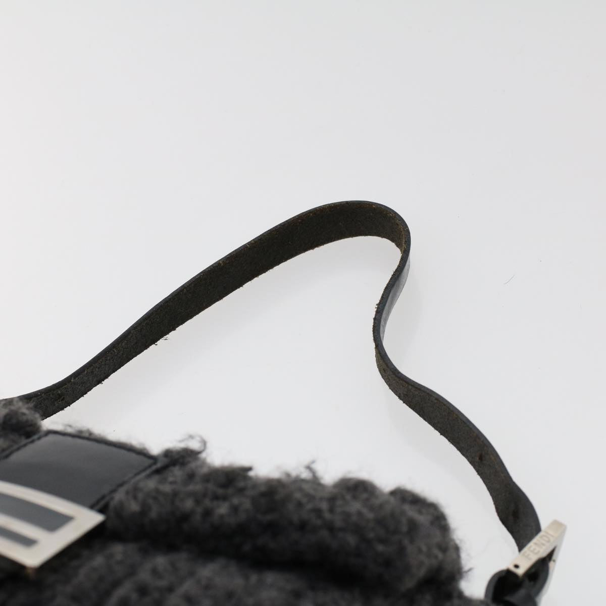 FENDI Mamma Baguette Shoulder Bag Wool Leather Gray yk7448